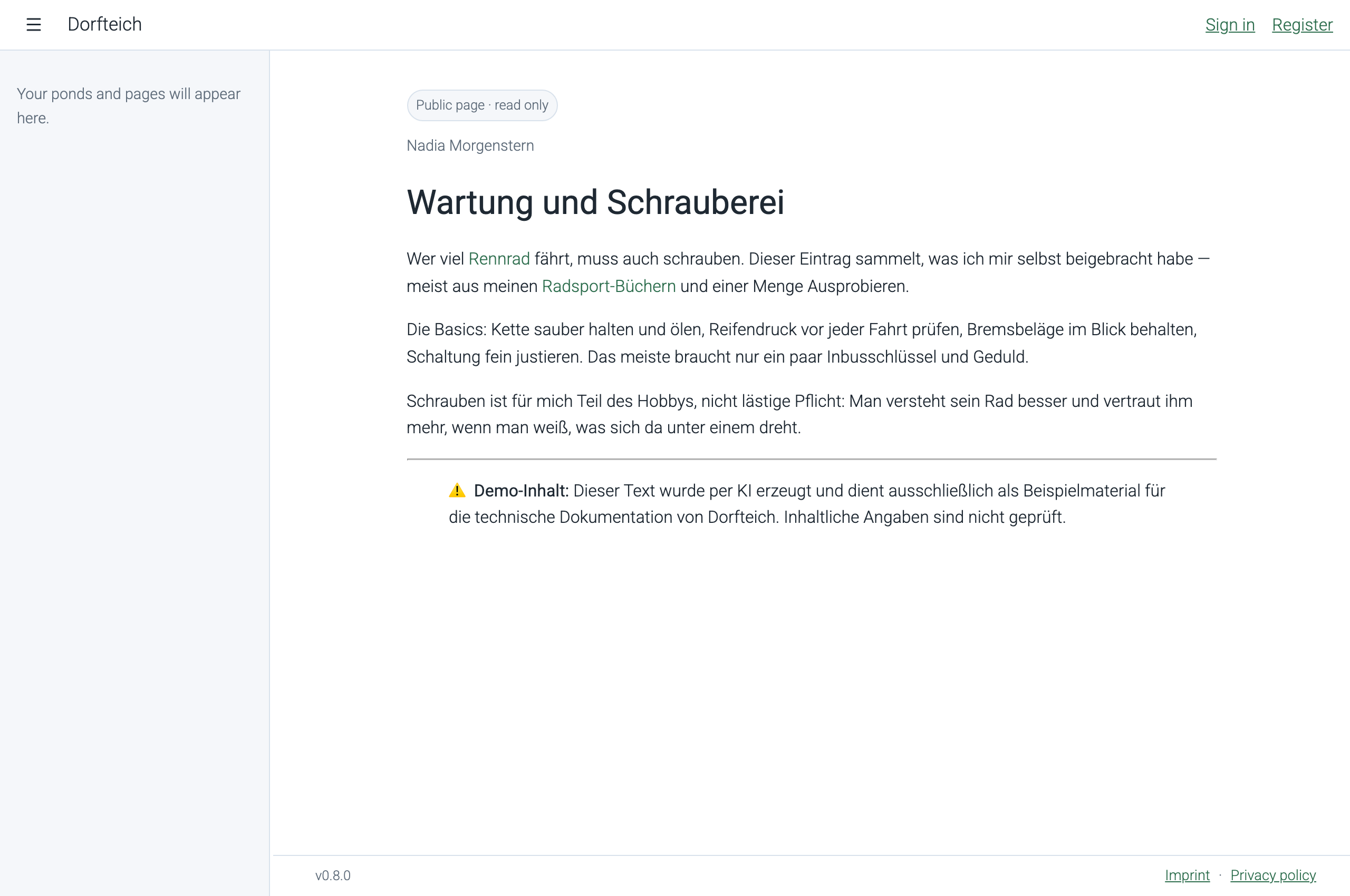 Vorher: die Seite als reiner Fließtext