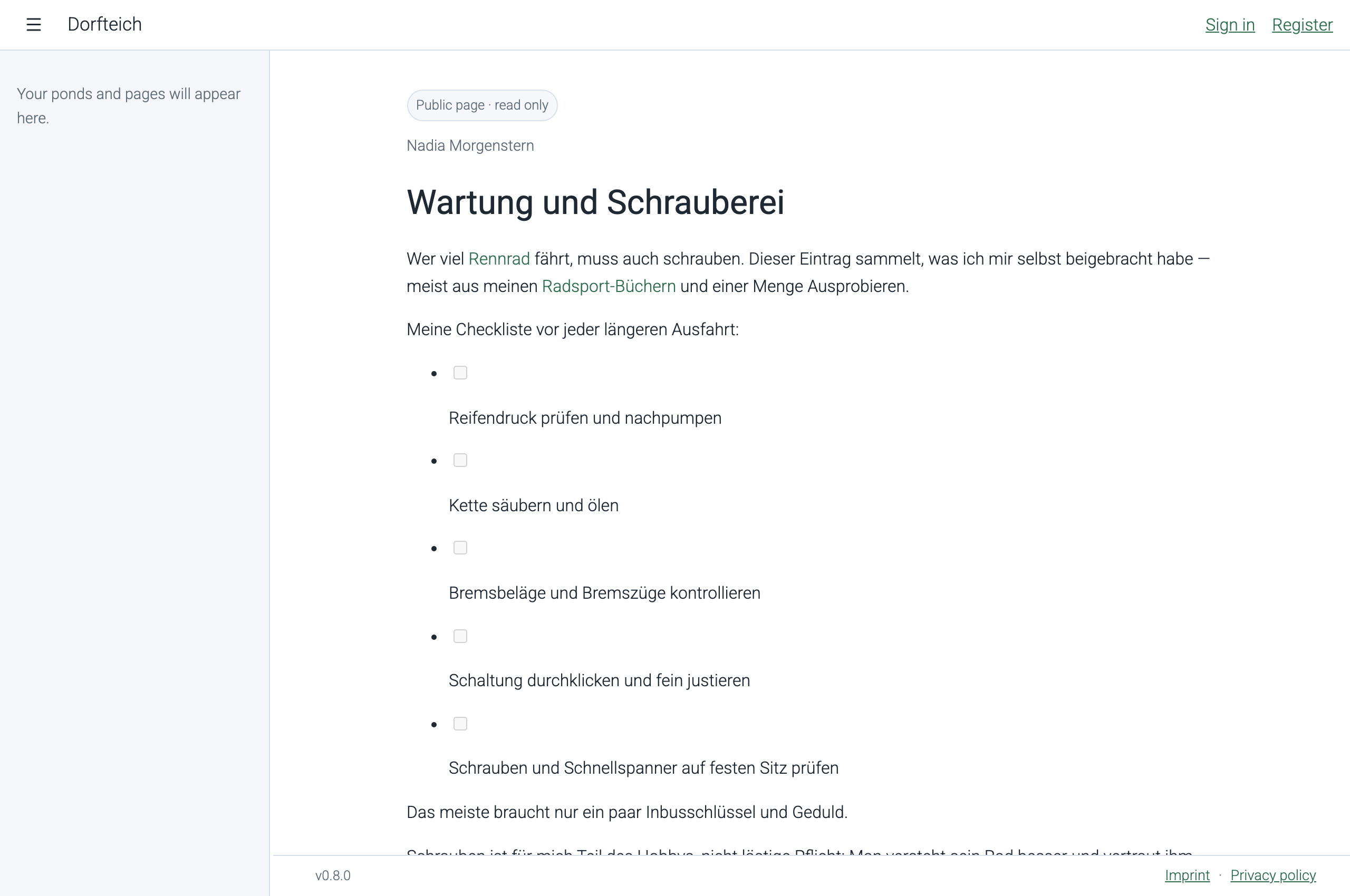 Nachher: dieselbe Seite mit Aufgabenliste zum Abhaken